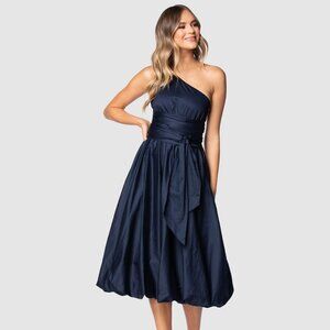 Azzurielle Prue Party Dress one shoulder bubble hem navy